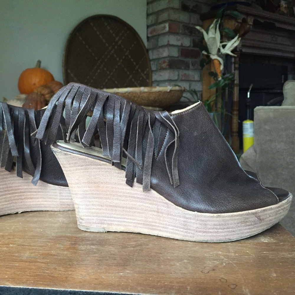 Strenesse Blue Platform Wedge Leather Sandals